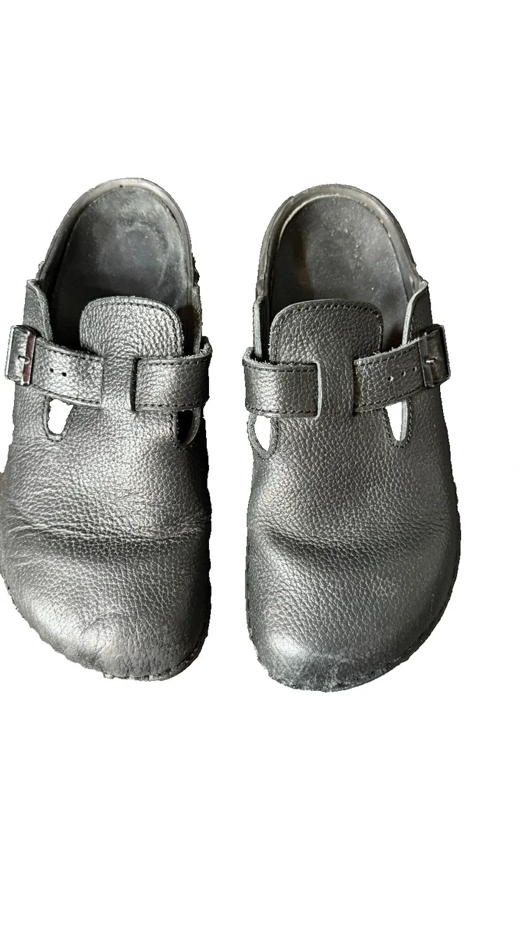 Birkenstock Boston Super Grip Black Leather Clogs Slip Resistant Mens 10
